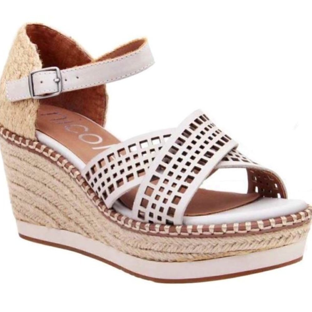Nicole Jozanna Leather Espadrille Wedge Sandal Women's Size 8.5M‎ Dove Grey